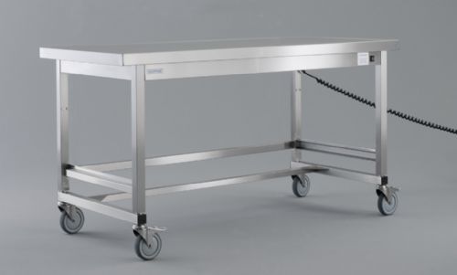 Arbeitstisch fahrbar und elektrisch höhenverstellbar 1800x700x850-1150 mm, Edelstahl