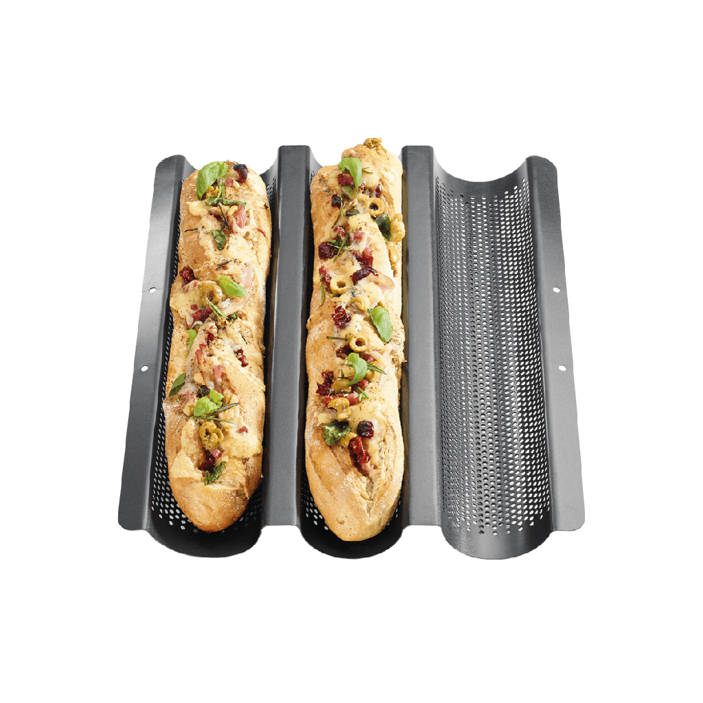 Baguetteblech 38 x 30 cm, für 3 Baguettes mit bis zu 37 cm, gelocht, Bake One